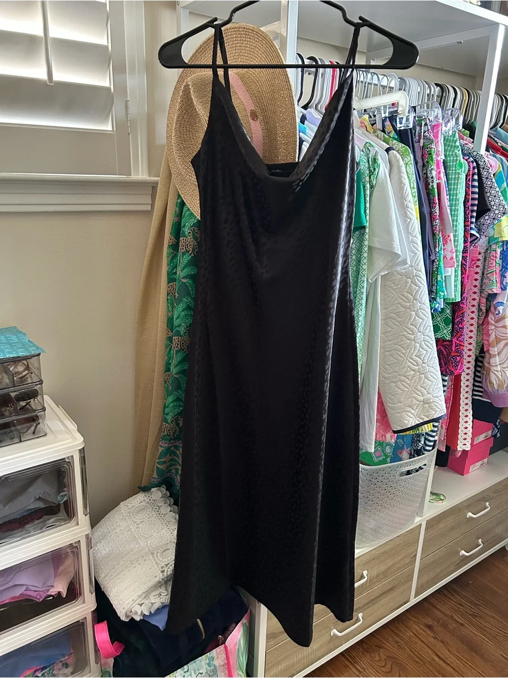 Forever 21 Satin Black Slip Dress with Subtle Leopard Jacquard